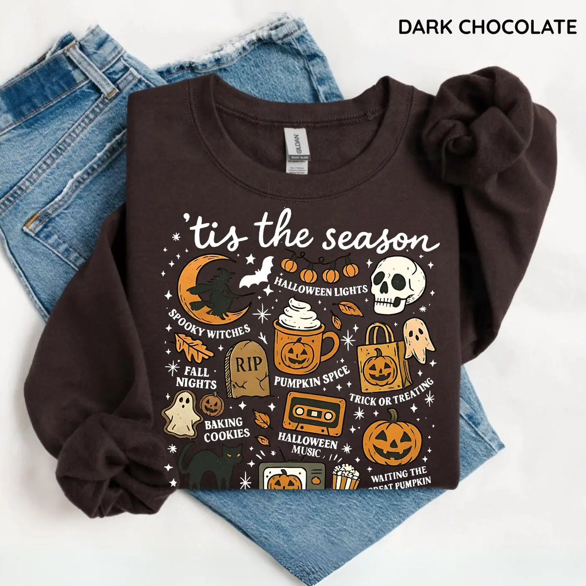 Tis The Season Halloween Sweatshirt, Cute Fall Graphic Tee, Pumpkin Witch Shirt, Trendy Halloween Gift Top, Unisex Womenswear - View 6