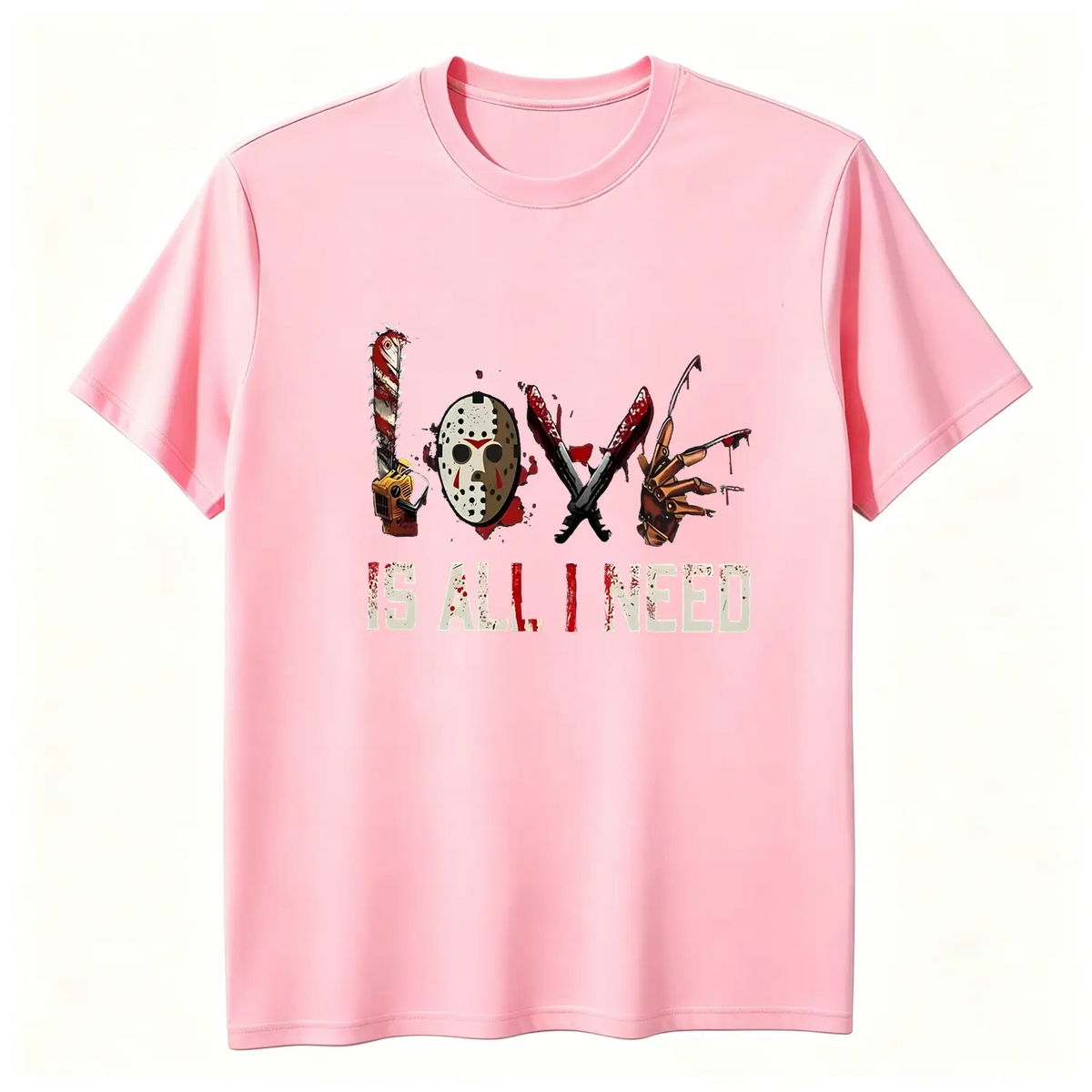 Women's Halloween Squad T-Shirt - Short-Sleeve Casual Horror Movie Graphic Top, Halloween Shirts for Women, "Love is All I Need" Novelty Scary Tee Crewneck Womenswear