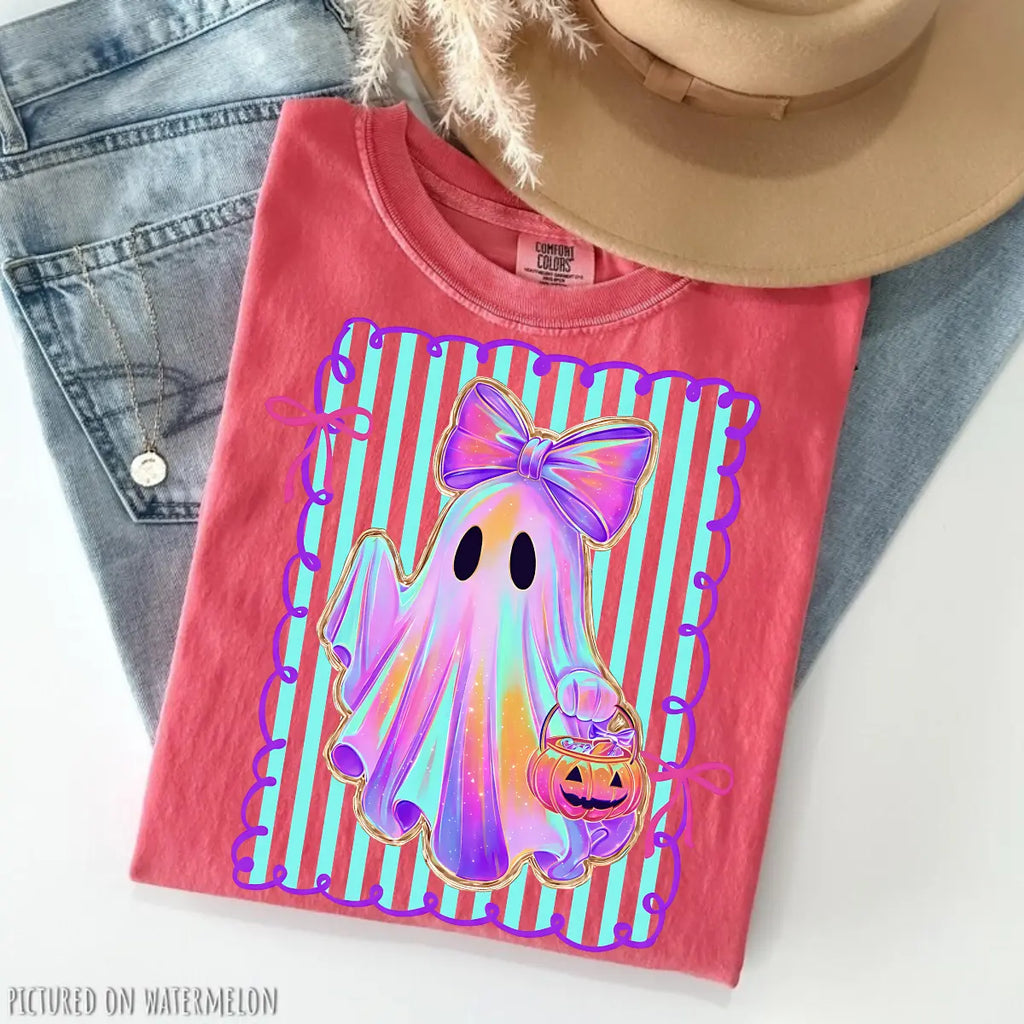 Comfort Colors Preppy Halloween Ghost Shirt, Cute Boo Ghost Coquette Tee, Floral Spooky Season Pumpkin Shirt, Girly Retro Halloween Apparel for Women - View 19