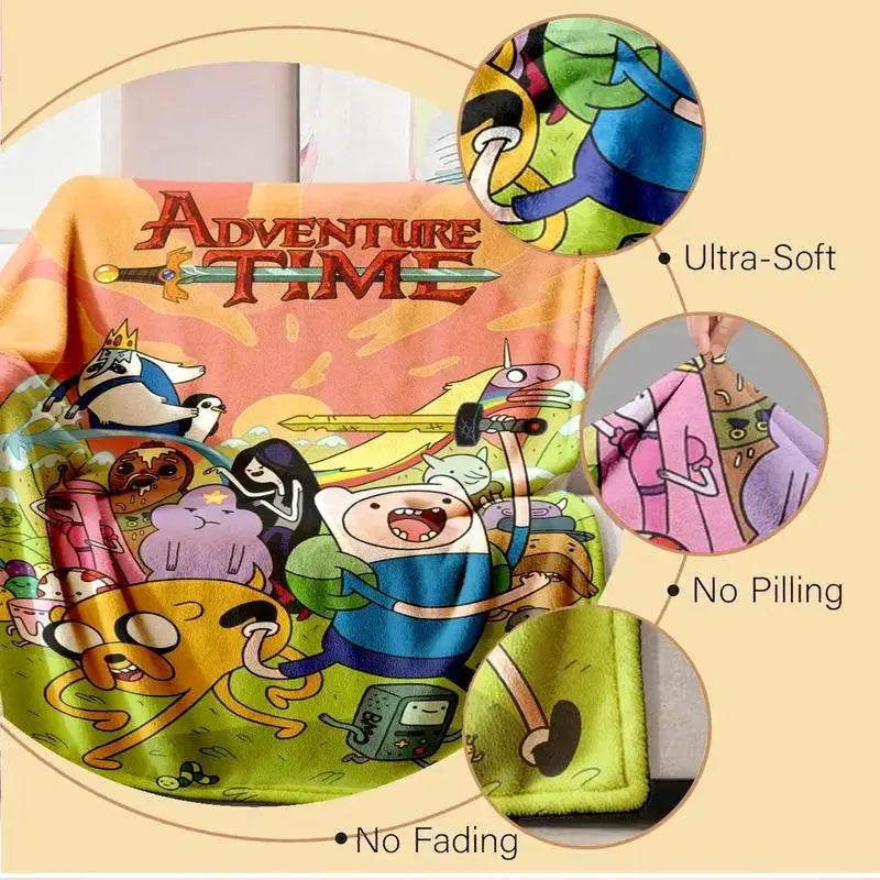 Adventure Time Cartoon Characters Flannel Blanket Large Size Ultra Soft Warm Lightweight Cozy Throw Blanket Perfect For Bed Sofa Living Room Office Camping Travel Gift Birthday Christmas For Fans Boys Teens Her - View 5