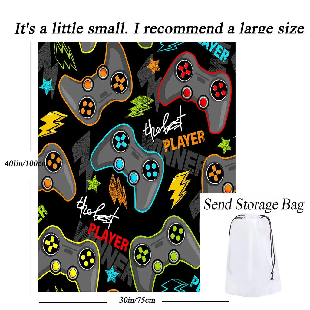 Gamepad Pattern Flannel with Storage Bag, 1 Count Soft Throw Blanket for Sofa, Bed, Couch, Warm & Comfortable Blanket for Home, Travel, Camping, Office, Flannel Throw Blankets, Lightweight Flannel Blanket, Soft Blankets and Throws - View 3