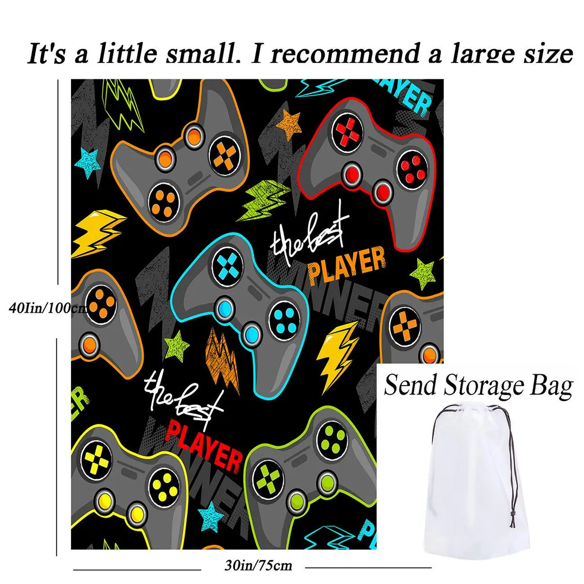 Gamepad Pattern Flannel with Storage Bag, 1 Count Soft Throw Blanket for Sofa, Bed, Couch, Warm & Comfortable Blanket for Home, Travel, Camping, Office, Flannel Throw Blankets, Lightweight Flannel Blanket, Soft Blankets and Throws - View 3