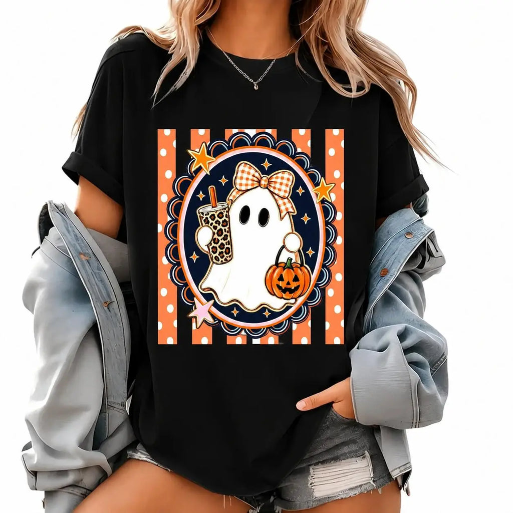 [100% Cotton]Coffee Ghost Tee Halloween Coffee Lover Tee Spooky Graphic Tee Ghost Shirt Fall Shirt Cute Halloween Tee - View 2