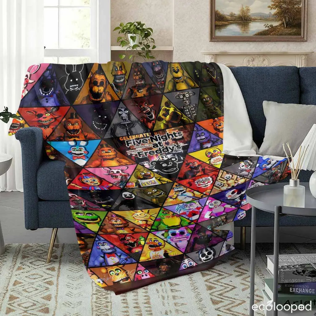 5 Nights at Freddy's (FNAF) Cartoon Character Flannel Throw Blanket - 60×80 in XL Bedding Cover, Lightweight, Cozy, Soft, Durable, Wrinkle-Resistant, Smooth Texture, Breathable, Vivid Dye, Ideal for Home/Indoor/Bedroom, Gifts, All Seasons, Halloween - View 2