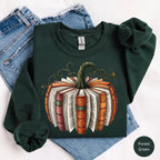 Fall Book Pumpkin Sweatshirt or T-Shirt, Halloween Book Lover Graphic, Cozy Bookish Autumn Shirt, Pumpkin Reading Gift - View 3