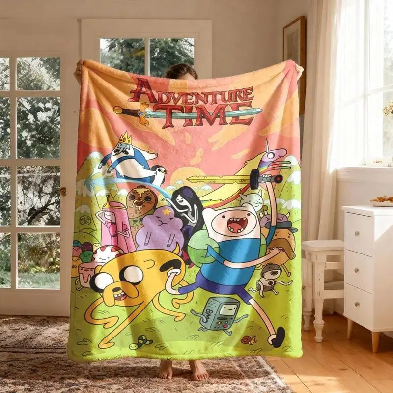 Adventure Time Cartoon Characters Flannel Blanket Large Size Ultra Soft Warm Lightweight Cozy Throw Blanket Perfect For Bed Sofa Living Room Office Camping Travel Gift Birthday Christmas For Fans Boys Teens Her - View 1