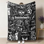 Retro Punk Full Wrap Print Blanket, Premium Soft Fleece Pink Black Horror Skull & Clown Art Blanket Versatile For Sofa Nap Camping And Fan Collectible Present - View 5