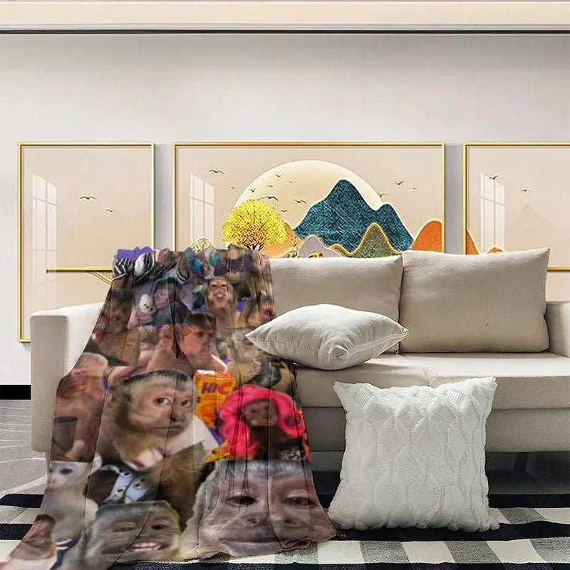 Funny Monkey Face Blanket, Soft Flannel Throw for Home Decor & Camping, Unique Gift for Animal Lovers, Warm & Durable Design Christmas gift Dream Weave Home - View 5