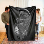 Grim Reaper Flannel Throw Blanket - Soft, Gentle on Skin, Death & Time Clock Print, Lightweight, Anti-Pilling, Wrinkle Resistant, Gothic Home Decor, Halloween Gift for Dark Fantasy Lovers, Cozy Warm Bedding Blanket - View 2