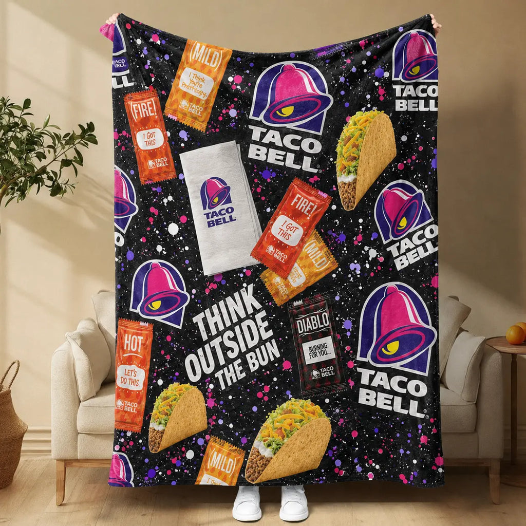 Taco Bell Themed Ultra-Soft Heavyweight Flannel Blanket, Queen Size, Multi-Use Throw for Sofa, Bed & Travel, Quality Home Decoration & Holiday Gift Idea summerwins - View 11