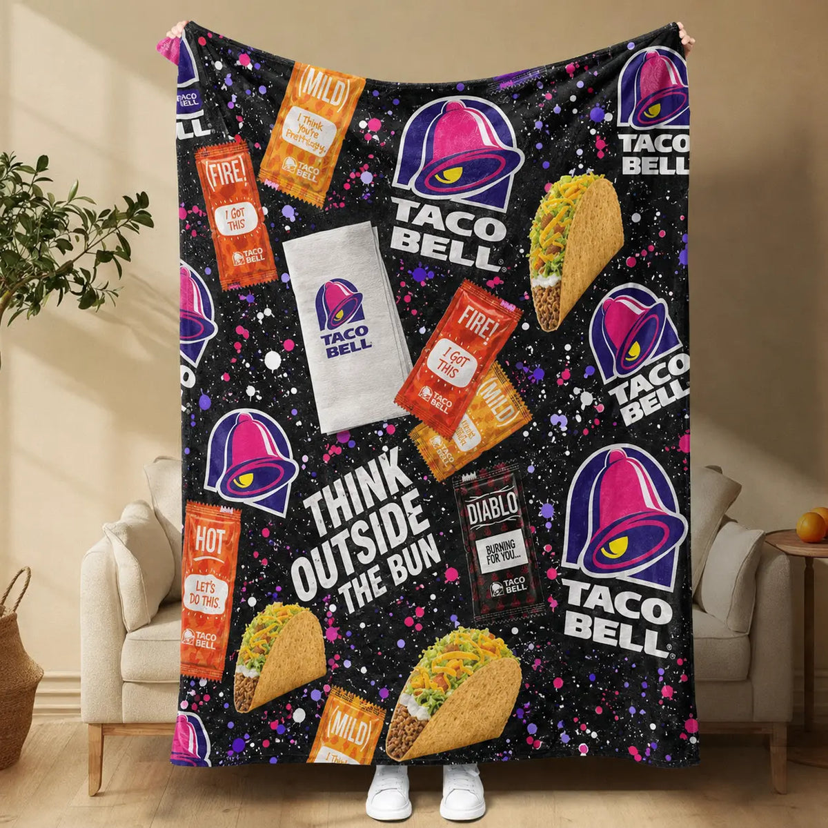 Taco Bell Themed Ultra-Soft Heavyweight Flannel Blanket, Queen Size, Multi-Use Throw for Sofa, Bed & Travel, Quality Home Decoration & Holiday Gift Idea summerwins - View 11