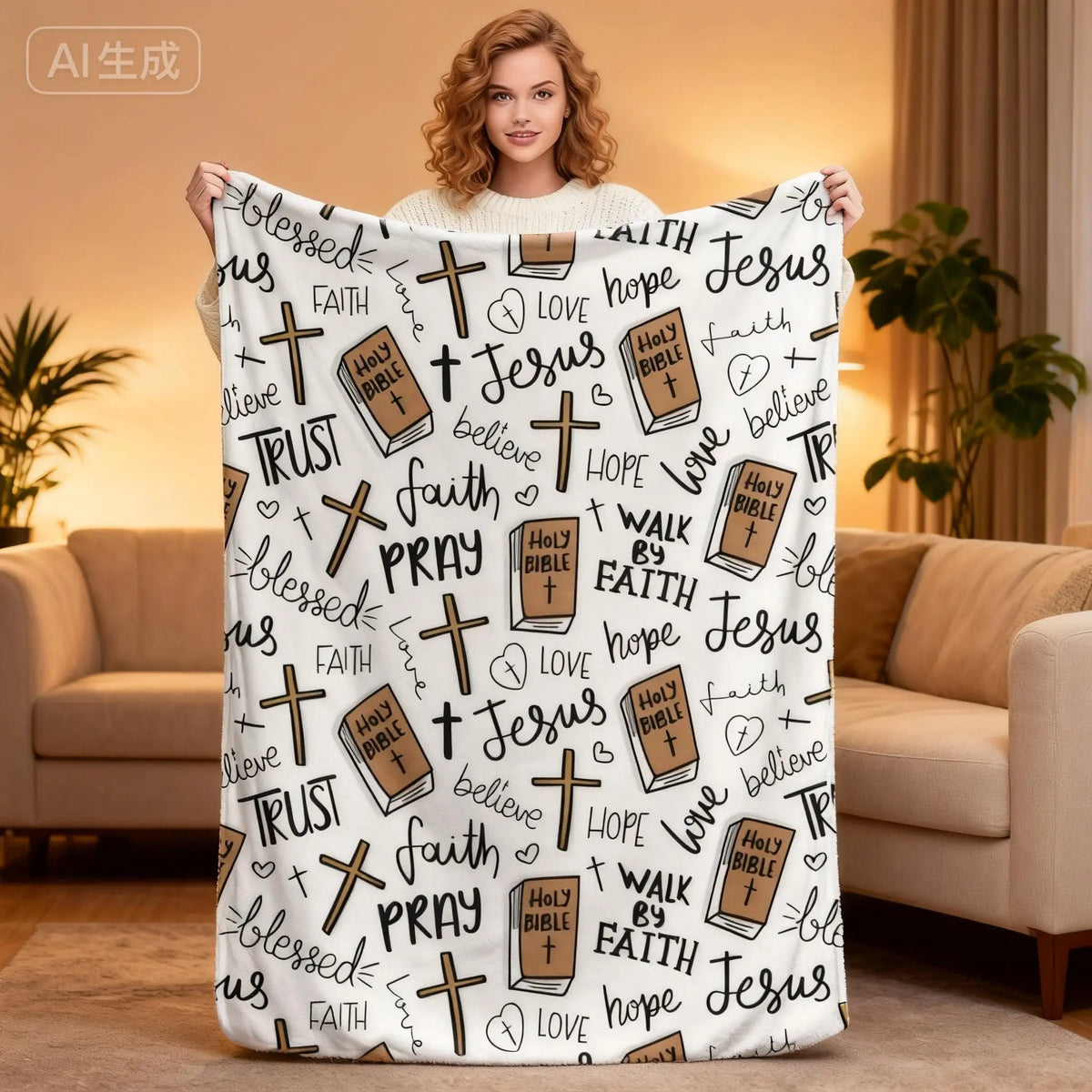 Christian Bible Jesus Soft Fleece Throw Blanket, 80x60 in, Christmas Plaid, Lightweight Warmth, Premium Textile for Home & Travel, Bedroom-Living Room Decoration - View 8