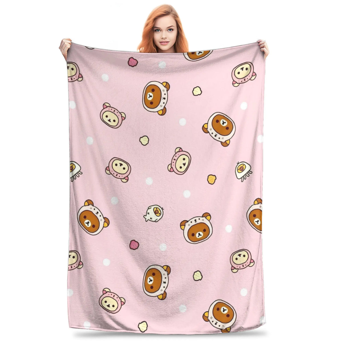 Kawaii Rilakkuma Knitted Flannel Throw Blanket - Figure Print Bed Accessories, Cutecore Stuff, Cozy Girly Room Stuff, Teen Room Decor, Soft Warm Summer AC Use, Home Goods Gift for Girls - View 22