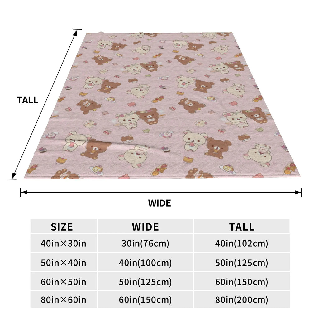 Kawaii Rilakkuma Knitted Flannel Throw Blanket - Figure Print Bed Accessories, Cutecore Stuff, Cozy Girly Room Stuff, Teen Room Decor, Soft Warm Summer AC Use, Home Goods Gift for Girls - View 4