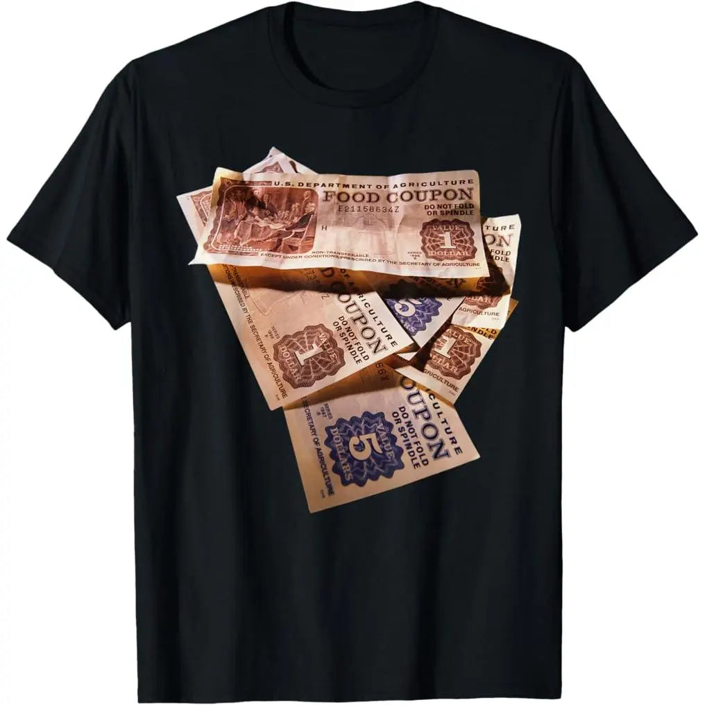 100% Premium Cotton T-Shirt Food Stamp Funny Gangster Food Stamps Retro 80's 90's Squad T-Shirt