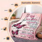 Mama&Papa Inspirational Blanket for Daughters&Son-the perfect graduation gift, birthday present, back-to-school gift, or Christmas present. Features pink butterfly embellishments and makes a lovely addition to your daughter’s bedroom. - View 4