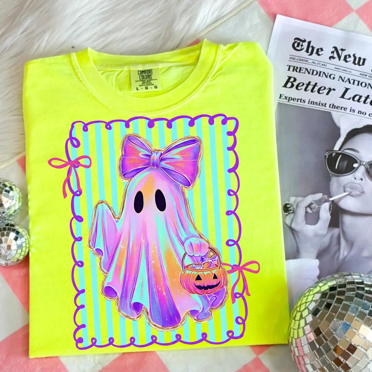 Comfort Colors Preppy Halloween Ghost Shirt, Cute Boo Ghost Coquette Tee, Floral Spooky Season Pumpkin Shirt, Girly Retro Halloween Apparel for Women - View 13