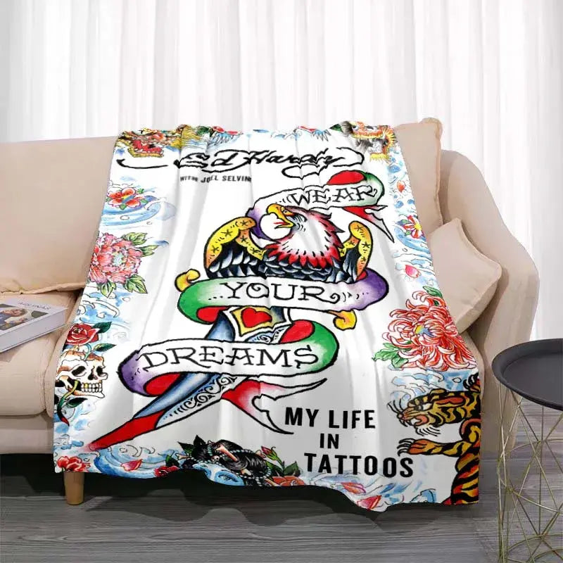 3dED- HARDY Tattoo Tiger Skull Blanket Living Room Bedroom Sofa Soft and Comfortable Warm Blanket Office Leisure Blanket - View 19