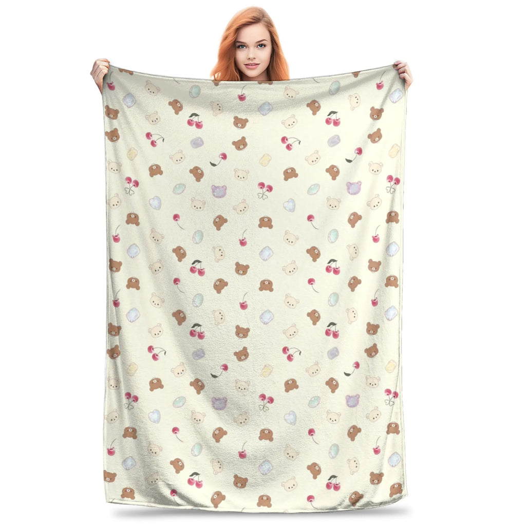 Kawaii Rilakkuma Knitted Flannel Throw Blanket - Figure Print Bed Accessories, Cutecore Stuff, Cozy Girly Room Stuff, Teen Room Decor, Soft Warm Summer AC Use, Home Goods Gift for Girls - View 18