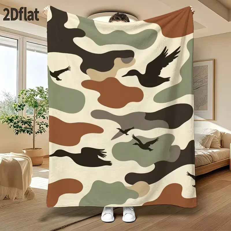 Vintage Mallard Duck Camo Flannel Throw Blanket - Retro Look Animal Graphic Throw Blankets, Cozy Warm Wrinkle Resistant Decor, for Camping & Hunting Cabin Cozy Setup, Vintage Home Decor#OutdoorVibeDecor - View 10