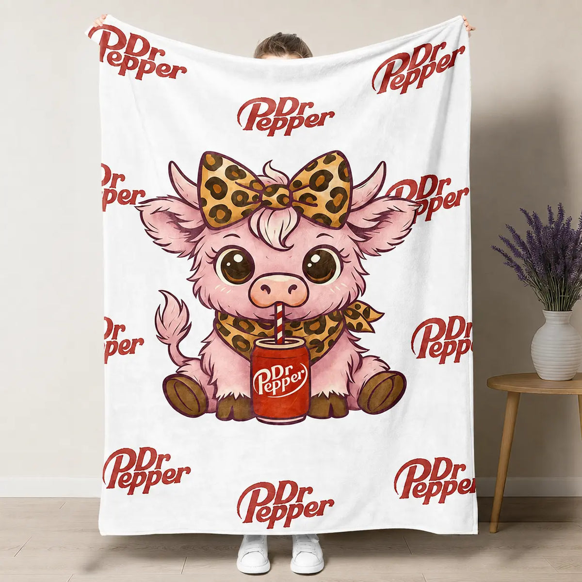 Cartoon Printed Character-Themed Cute Highland Cow Pattern Throw Blanket, 100% Polyester Cute Home Textile, Soft Warm Lightweight Blanket for Home & Office Gifts - View 12