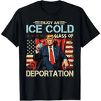 Men's Cotton Casual T-Shirt - ICE Enjoy An Ice Cold Glass Of Deportation Funny Trump ICE Summer Short Sleeve