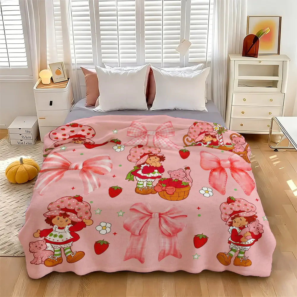 Countdown Sale! Ultra-Soft Flannel Cartoon Print Strawberry Charm Blanket - Flash Sale Home Items, Contemporary Bedroom/Sofa Bedding Throw, Teen Girl Gift, Girly Home Accessory - View 9