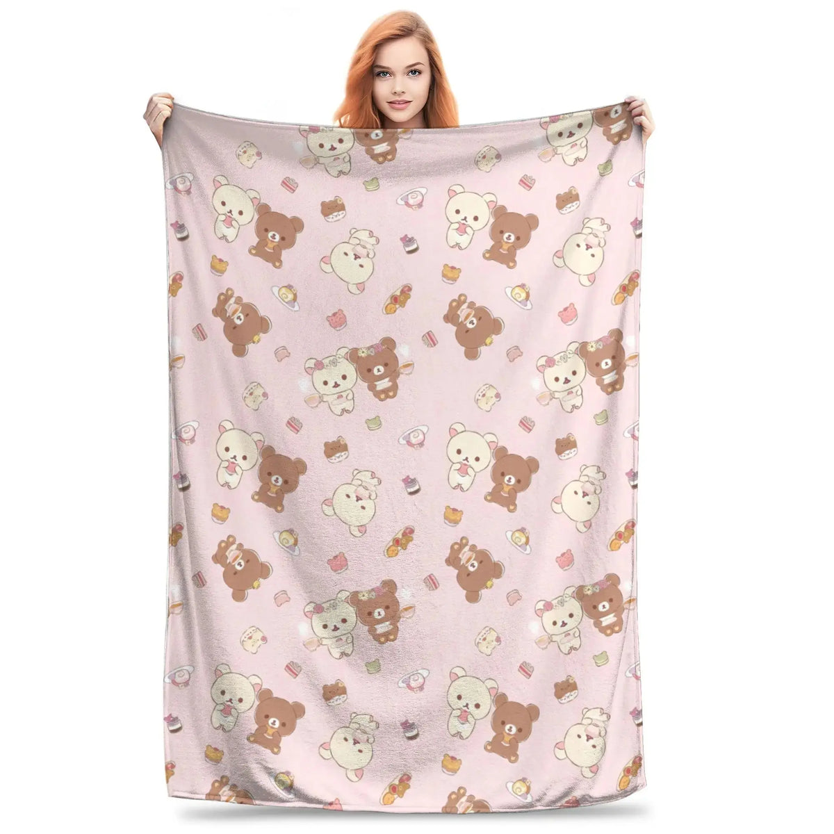 Kawaii Rilakkuma Knitted Flannel Throw Blanket - Figure Print Bed Accessories, Cutecore Stuff, Cozy Girly Room Stuff, Teen Room Decor, Soft Warm Summer AC Use, Home Goods Gift for Girls - View 7