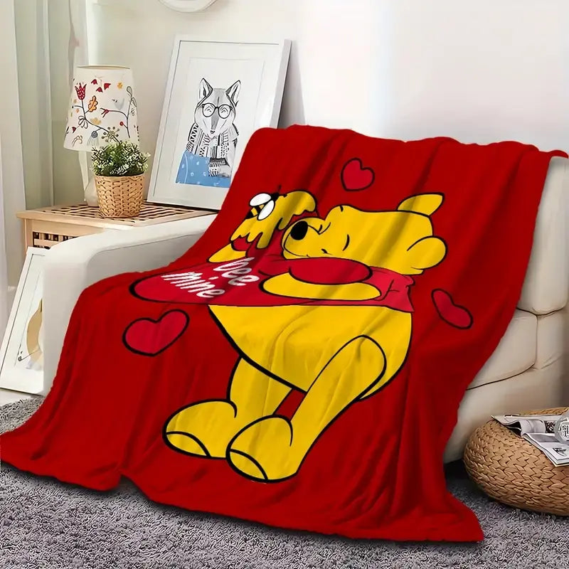 [SummerVibes] DISNEY CLASSIC Winnie the Pooh & Tigger Flannel Throw Blanket - Ultra-Soft Lightweight All-Season Red with Hearts Design, Cozy Blanket for Bed, Sofa, or Gift - View 2