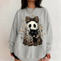 Leopard Ghost Cat Halloween Sweatshirt, Cute Spooky Black Cat Graphic Shirt, Coquette Bow Ghost Fall Outfit