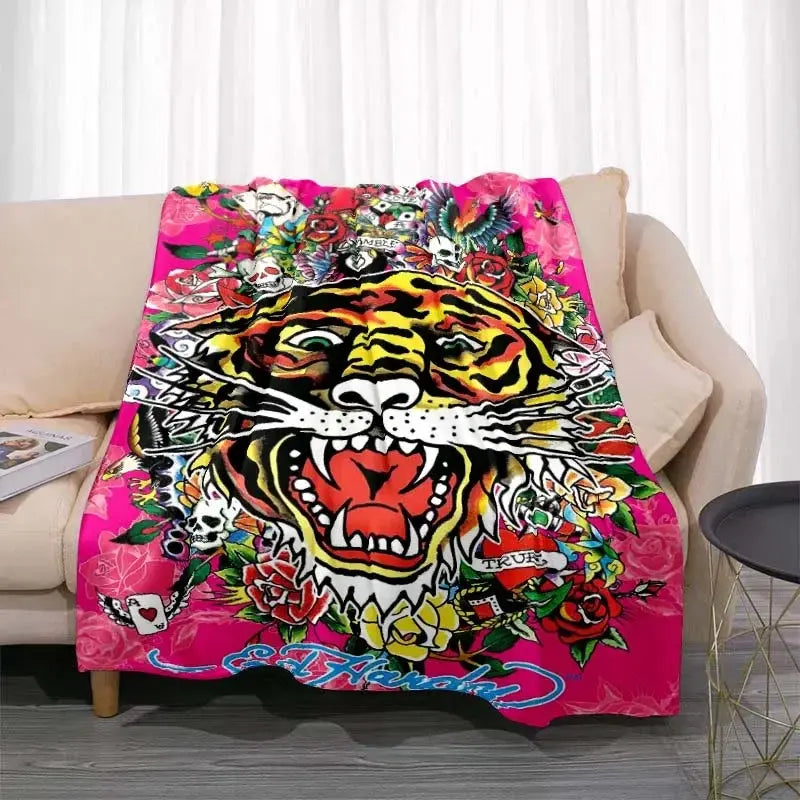 3dED- HARDY Tattoo Tiger Skull Blanket Living Room Bedroom Sofa Soft and Comfortable Warm Blanket Office Leisure Blanket - View 6