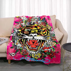 3dED- HARDY Tattoo Tiger Skull Blanket Living Room Bedroom Sofa Soft and Comfortable Warm Blanket Office Leisure Blanket - View 6