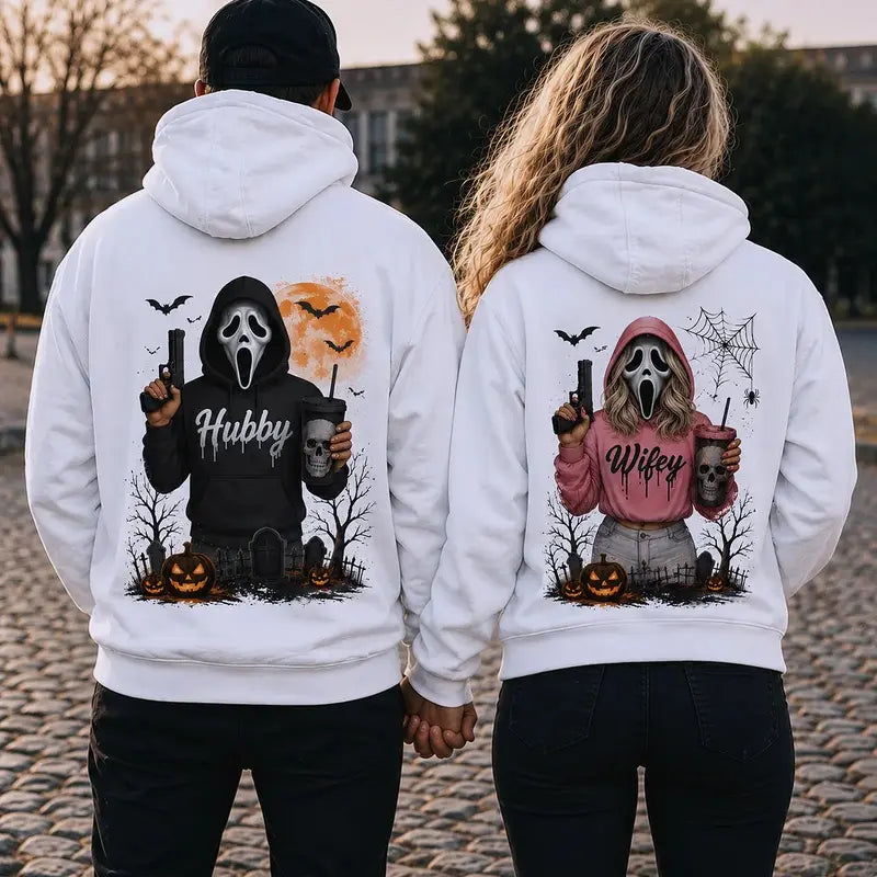 Matching Hubby Wifey Halloween Hoodies Pullover Sweatshirt