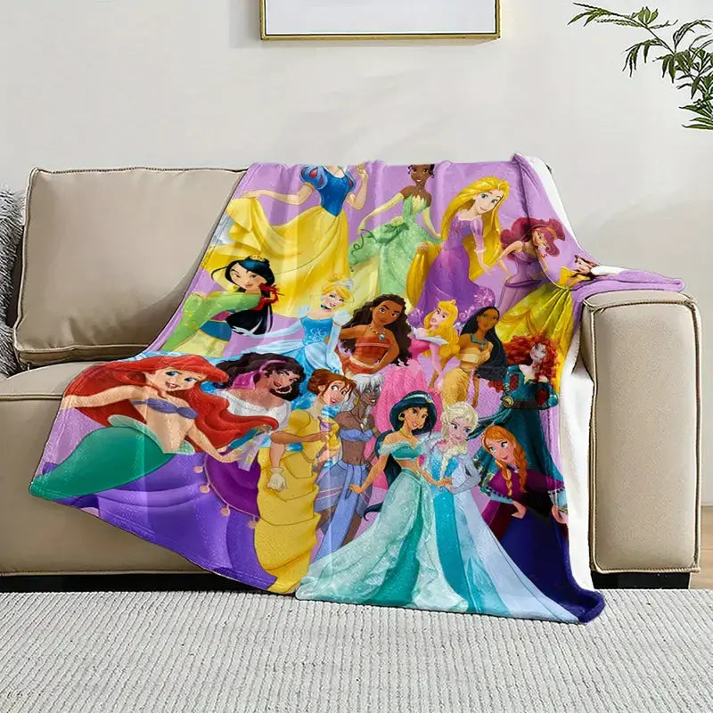[SummerVibes] DISNEY CLASSIC Princess Cartoon Character Flannel Blanket - Soft Throw Blanket for Bed, Couch & Travel, Ideal Gift for Women, Girl - View 2
