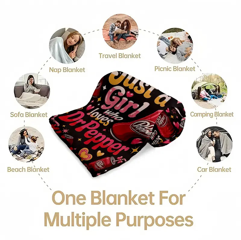 Dr Pepper Character-Themed Flannel Lap Fleece Throw Blanket, Pink Bow Heart Art Print, Cozy Setup for Sofa Bed Travel, Gifts for Women Gf Gift Feel Cosy Home Decor for Soda Enthusiasts Girls - View 9