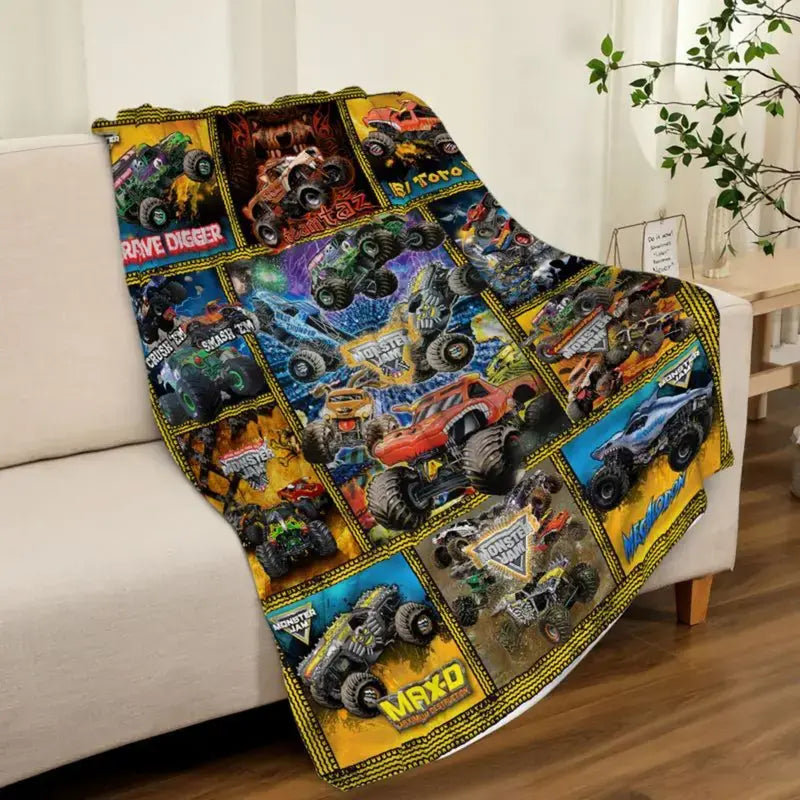 Soft Funny Throw Blanket M-Monster Jam Flannel Blanket - Soft and comfortable, with fashionable print design, suitable for daily use and gift giving (birthdays, Christmas, Thanksgiving) B-4 - View 3