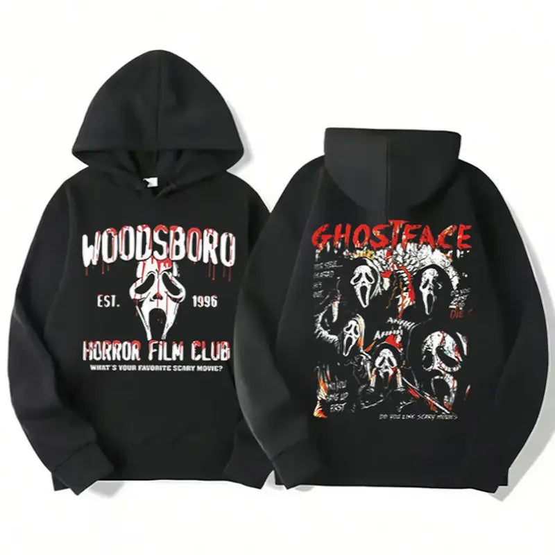 Men's Ghostface Hoodie or T-Shirt Tops - Classic Outerwear, Halloween Ready Horror Character Graphic Pullover, Spooky Casual Streetwear Merch for Horror Fans,sohochic