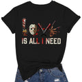 Women's Halloween Squad T-Shirt - Short-Sleeve Casual Horror Movie Graphic Top, Halloween Shirts for Women, "Love is All I Need" Novelty Scary Tee Crewneck Womenswear