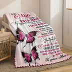 Mama&Papa Inspirational Blanket for Daughters&Son-the perfect graduation gift, birthday present, back-to-school gift, or Christmas present. Features pink butterfly embellishments and makes a lovely addition to your daughter’s bedroom. - View 3