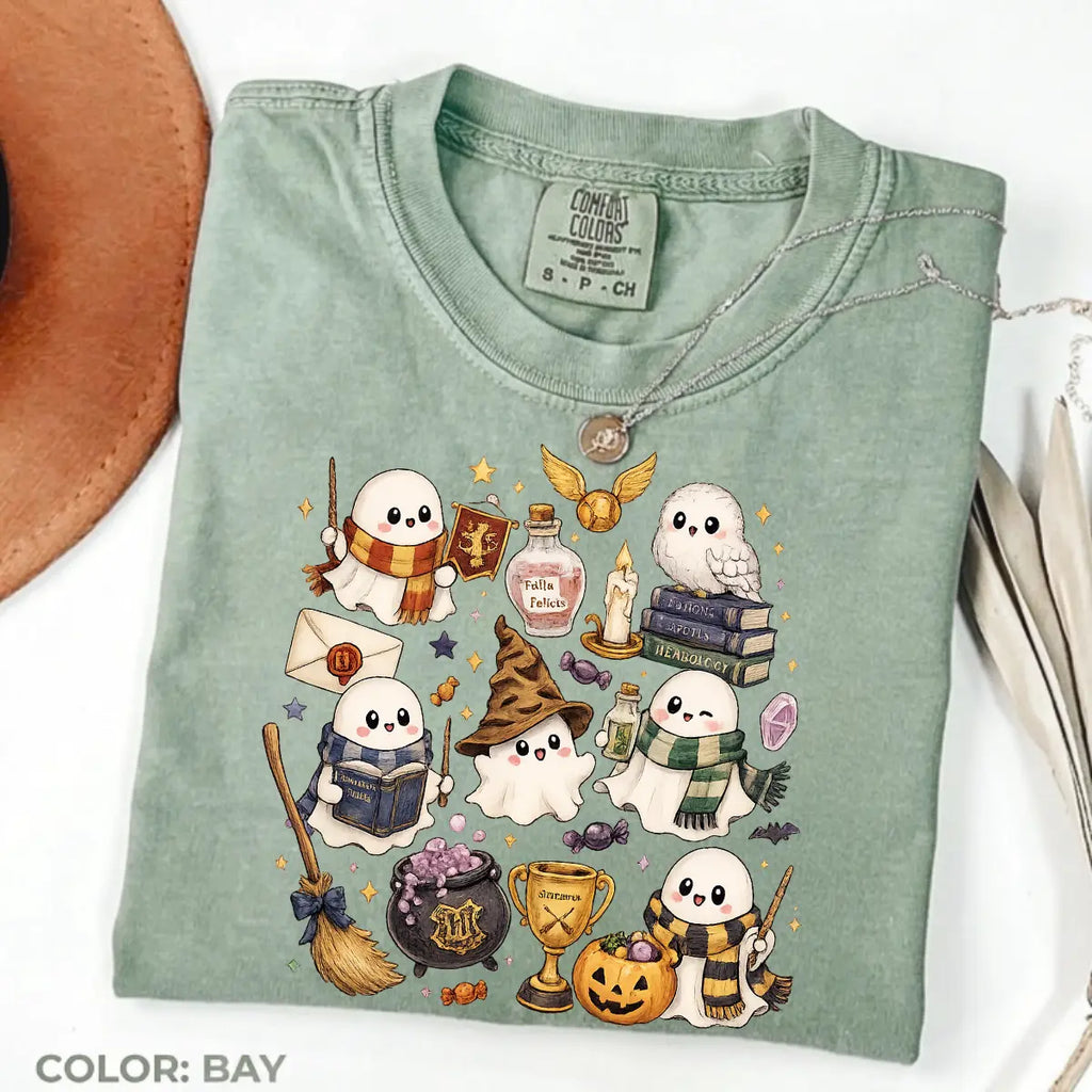 Comfort Colors Wizard Ghost Halloween Graphic Tee