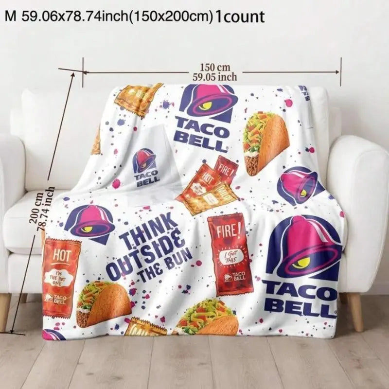 Taco Bell Themed Ultra-Soft Heavyweight Flannel Blanket, Queen Size, Multi-Use Throw for Sofa, Bed & Travel, Quality Home Decoration & Holiday Gift Idea summerwins - View 3