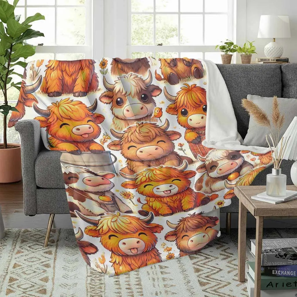 Highland Cow Flannel Throw Blanket - Cute Cows Cartoon Print, Anti-Pilling Flannel Fabric, Plush-Durable Weave, Soft Warm Lightweight Decorative for Sofa Bedroom, Sohochic Gift - View 2