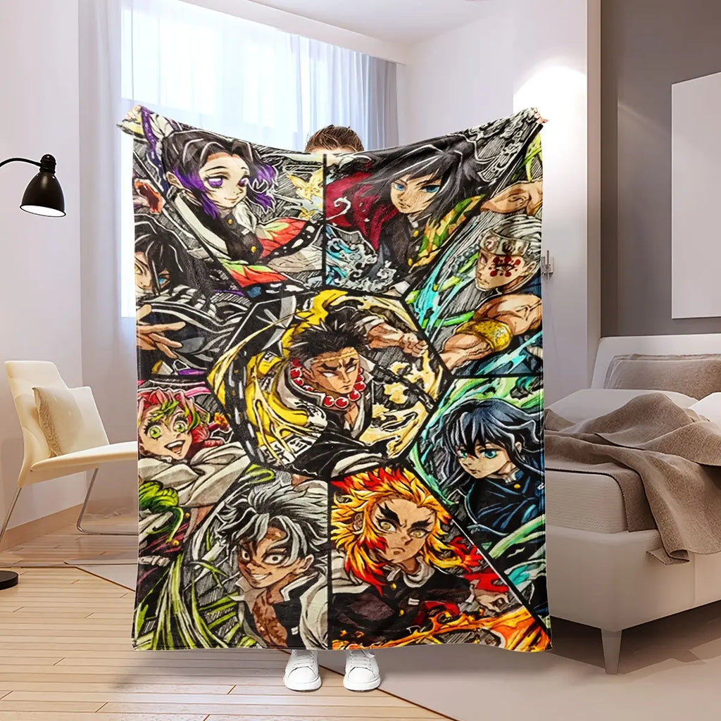 Ultra-Soft Anime Print Flannel Throw Blanket Home Sofa Bedroom Dorm Couch Office Car Travel Blankets Gift for Men Women Boys Girls - View 2