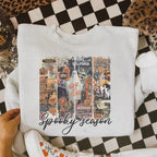 Spooky Season Collage Sweatshirt, Ash Grey