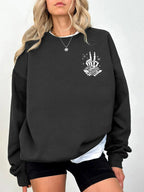Women's Letter, Halloween & Skeleton Print Drop Shoulder Sweatshirt, Fashion Casual Long Sleeve Crew Neck Pullover for Daily Holiday Outdoor Wear, Women Clothing for Fall & Winter, Lady Tops, Womenswear, Graphic Sweatshirts - View 7