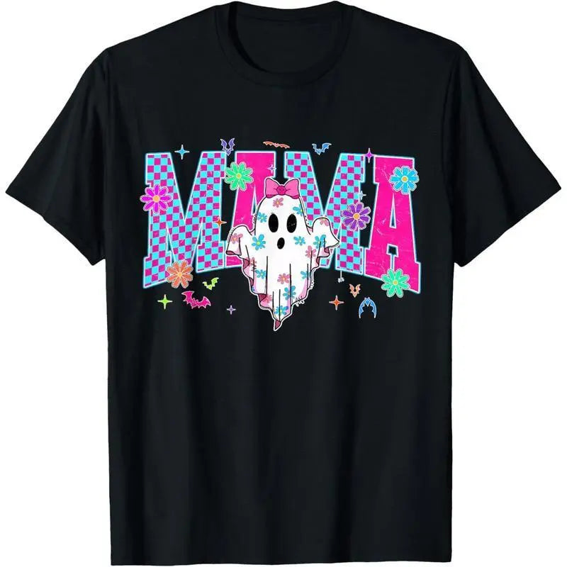 Women's Oversized Short-Sleeve Breathable Casual Halloween T-Shirt - Spooky Mama Cute Ghost Coquette Bow Trick-or-Treat Piece Tops