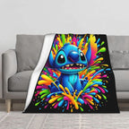 [SummerVibes] DISNEY CLASSIC Lilo & Stitch Colorful Splash Throw Blanket - Super Soft Flannel, Lightweight, Ideal for Couch, Camping & Outdoor Use - View 2
