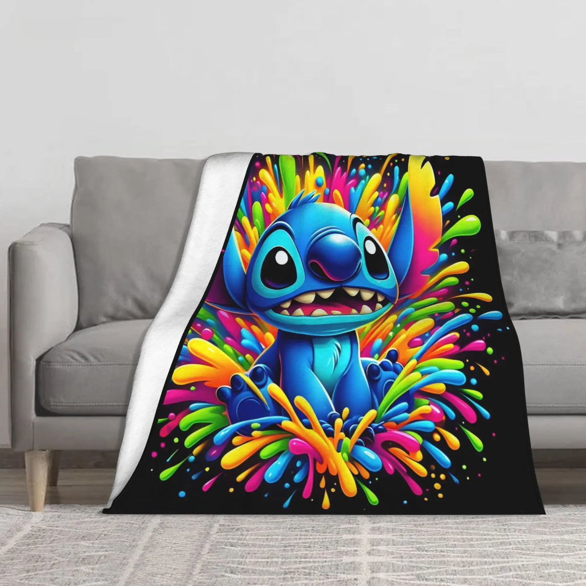 [SummerVibes] DISNEY CLASSIC Lilo & Stitch Colorful Splash Throw Blanket - Super Soft Flannel, Lightweight, Ideal for Couch, Camping & Outdoor Use - View 2