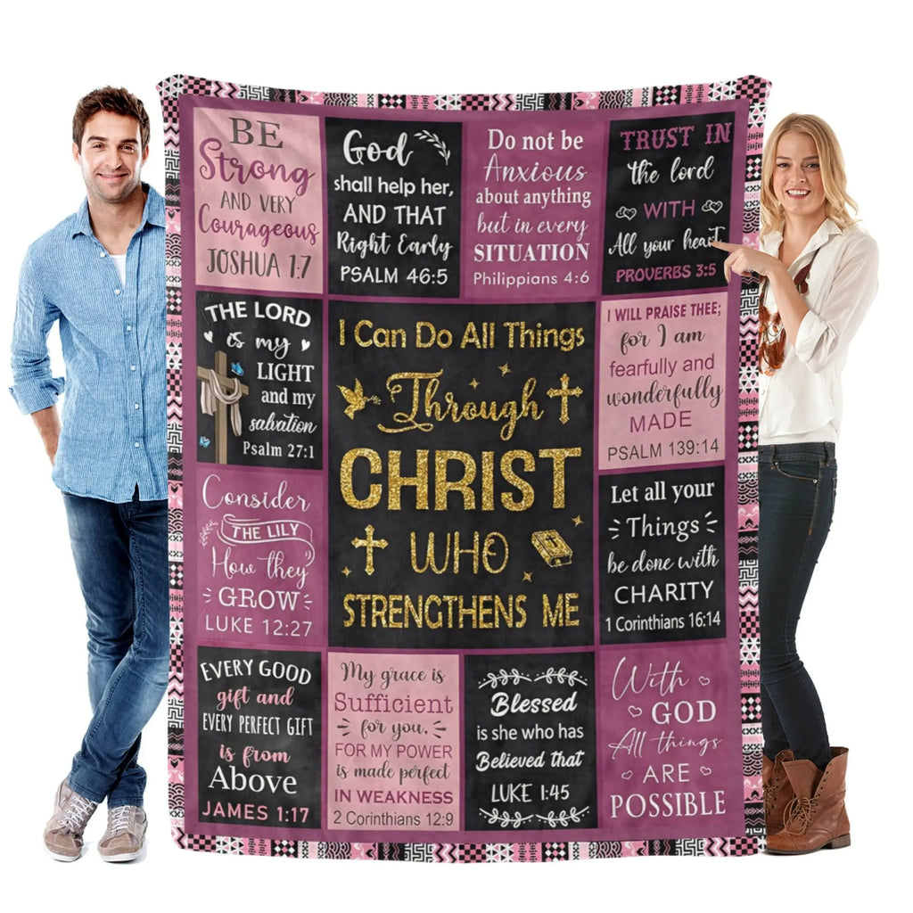 [Summer Sale Deals] Christian Bible Verse Blanket for Women Men, Inspirational Religious Gift for Him Her, 100% Polyester Flannel Blanket, One-Sided Print - View 2