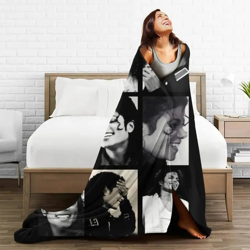 Michael Jackson Flannel Blanket King Of Pop Music Legend Photo Retro 80s Style Soft Warm Throw For Gamer Room Decor Dorm Essential Bed Sofa Home Holiday Gift - View 4